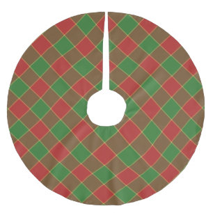 Jupon De Sapin En Polyester Brossé Noël rouge chèque vert plaid motif diagonal