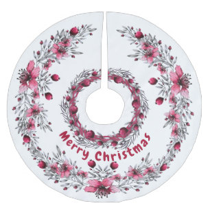 Jupon De Sapin En Polyester Brossé Noël Rouge et blanc Floral Élégant