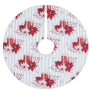 Jupon De Sapin En Polyester Brossé Noël rouge et blanc Poinsettia