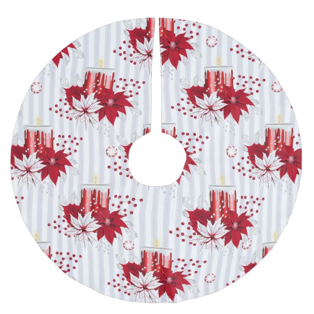 Jupon De Sapin En Polyester Brossé Noël rouge et blanc Poinsettia (Devant)