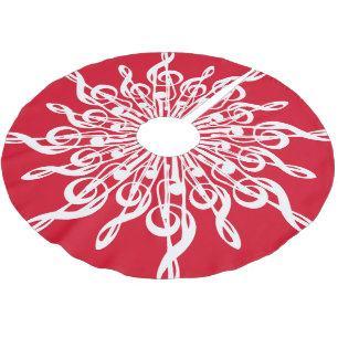 Jupon De Sapin En Polyester Brossé Noël Rouge ornemental Treble Clé Flocon de neige
