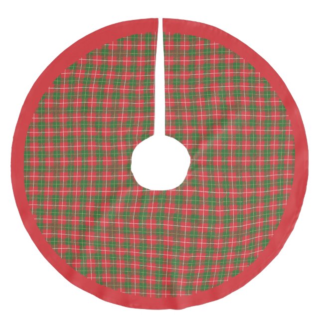 Jupon De Sapin En Polyester Brossé Noël Rouge, Vert, Blanc Plat (Devant)