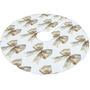 Jupon De Sapin En Polyester Brossé Noël Rustique Bow Or Vert