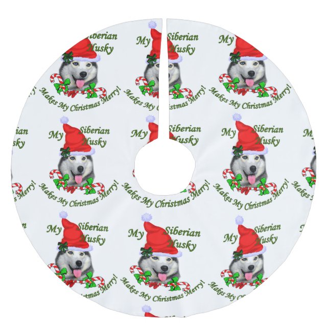 Jupon De Sapin En Polyester Brossé Noël sibérien Husky (Devant)