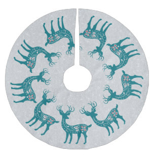Jupon De Sapin En Polyester Brossé Noël Turquoise Reindeer Motif Parties scintillant 