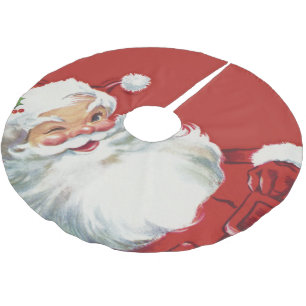 Jupon De Sapin En Polyester Brossé Noël vintage, joyeux Père Noël clignant de l'œil
