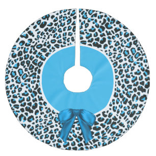 Jupon De Sapin En Polyester Brossé Noël Whimsical Blue Snow Leopard