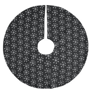 Jupon De Sapin En Polyester Brossé Noir avec de beaux flocons d'hiver en argent