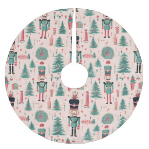 Jupon De Sapin En Polyester Brossé Noisette Pink Mint Motif Christmas Tree Jupe