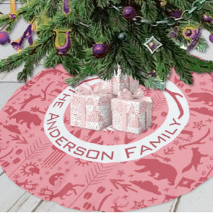 Jupon De Sapin En Polyester Brossé Nom de famille Noël rouge et rose rennes flèches