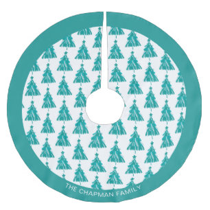Jupon De Sapin En Polyester Brossé Nom de famille personnalisé Arbre de Noël Turquois