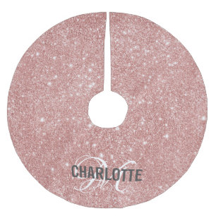 Jupon De Sapin En Polyester Brossé Nom monogramme de la parties scintillant Gold Rose