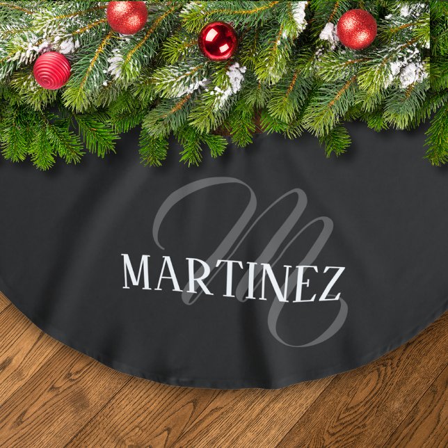 Jupon De Sapin En Polyester Brossé Nom Personnalisé Black Elegant | Nom (Créateur téléchargé)