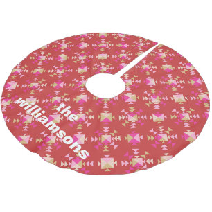 Jupon De Sapin En Polyester Brossé Nom personnalisé géométrique rose rouge or gras
