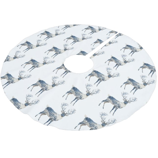 Jupon De Sapin En Polyester Brossé Nordic Blue White Deer Christmas (Angle)