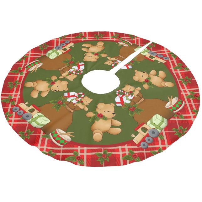 Jupon De Sapin En Polyester Brossé Nounours de Noël festifs (Angle)