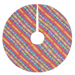 Jupon De Sapin En Polyester Brossé nuances rouges, bandes et pixels colorés