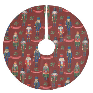 Jupon De Sapin En Polyester Brossé Nutcrackers de Noël Vintage Joyeux Noël Rouge