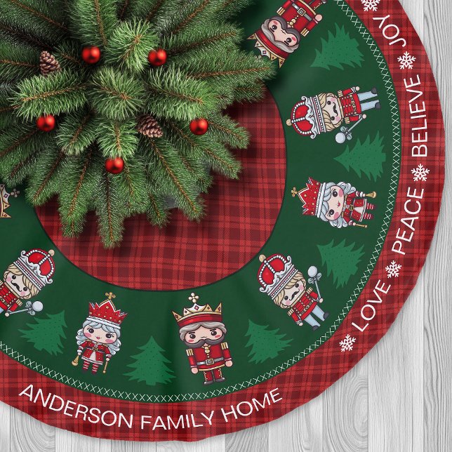 Jupon De Sapin En Polyester Brossé Nutcrakers Rouge et Vert Tarte Noël (Cute Nutcrakers Red & Green Tartan Christmas Brushed Polyester Tree Skirt)