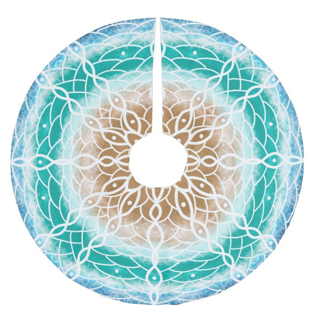 Jupon De Sapin En Polyester Brossé Océan bleu et Mandala Turquoise (Devant)