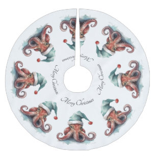 Jupon De Sapin En Polyester Brossé Octopus Christmas Joy, coutume