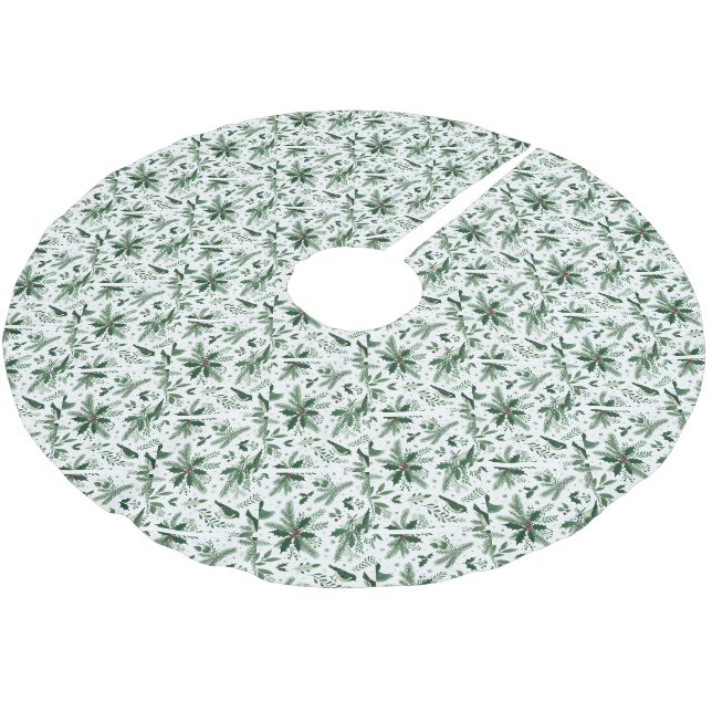 Jupon De Sapin En Polyester Brossé Oiseaux et Boughs Motif de vacances (Angle)