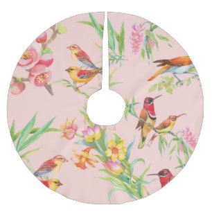 Jupon De Sapin En Polyester Brossé Oiseaux exotiques : Vintage Floral Sans Seamless.