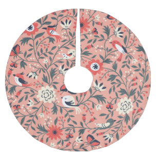 Jupon De Sapin En Polyester Brossé Oiseaux floraux main tiré Vintage