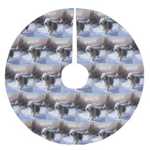 Jupon De Sapin En Polyester Brossé Old English Sheepdog Laisser neiger Noël