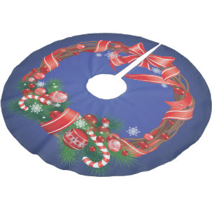 Jupon De Sapin En Polyester Brossé Ombre bleue royale avec couronne de Noël