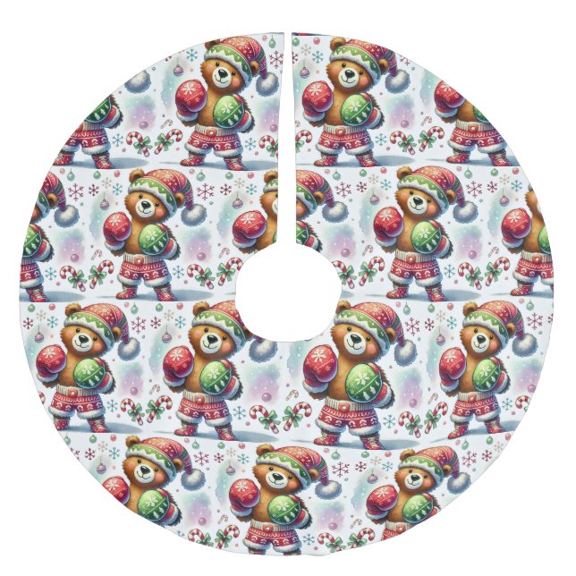 Jupon De Sapin En Polyester Brossé Ombre Boxe Ours de Fête (Devant)