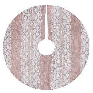 Jupon De Sapin En Polyester Brossé Or rose métallique, texture dentelle blanc cassé.