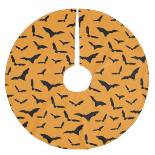 Jupon De Sapin En Polyester Brossé Orange Halloween chauves-souris Éffrayantes à moti