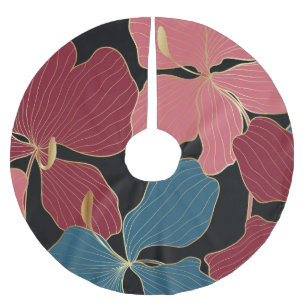 Jupon De Sapin En Polyester Brossé Orchidées d'or, art floral élégant.