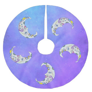 Jupon De Sapin En Polyester Brossé Ornate Crescent Lunes Décorations colorées Violet