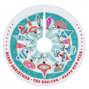 Jupon De Sapin En Polyester Brossé Ornements personnalisés Aqua Border Retro