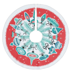 Jupon De Sapin En Polyester Brossé Ornements rétro à la frontière rouge