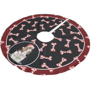 Jupon De Sapin En Polyester Brossé Os à chien rayé rouge et blanc, os de chien de Noë