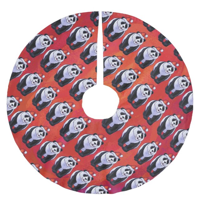 Jupon De Sapin En Polyester Brossé Ours de panda à Santa Hat sur Rouge (Devant)
