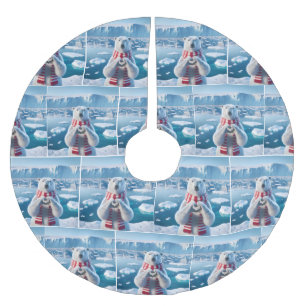 Jupon De Sapin En Polyester Brossé Ours polaire avec Écharpe et Coeur d'hiver