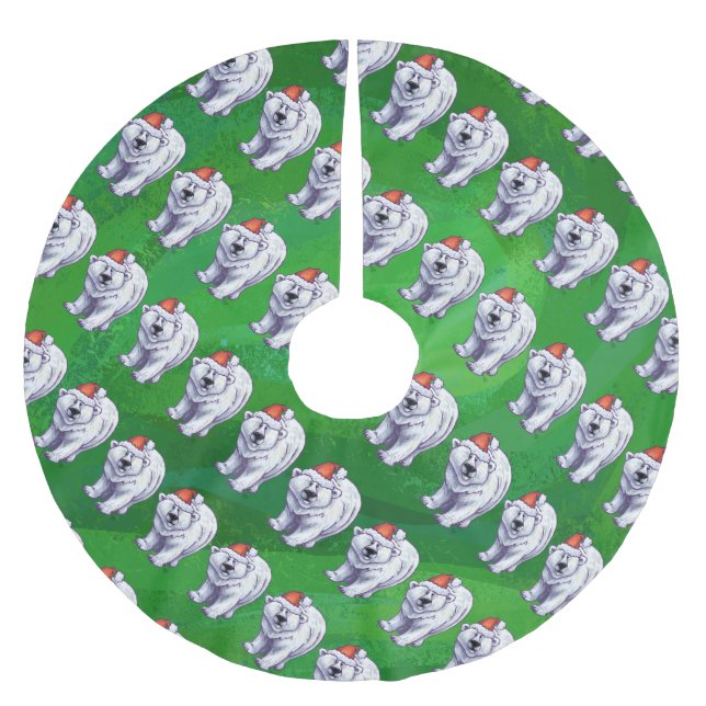 Jupon De Sapin En Polyester Brossé Ours polaire Noël sur vert (Devant)