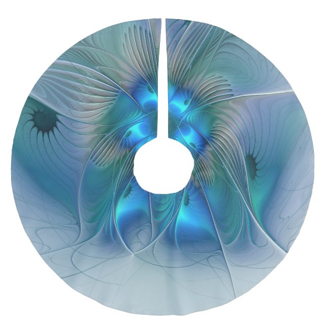 Jupon De Sapin En Polyester Brossé Ovations debout, fractale abstraite bleu turquoise (Devant)