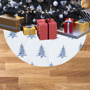 Jupon De Sapin En Polyester Brossé Pagode Bleue Arbre de Noël Jupe Motif Arbre
