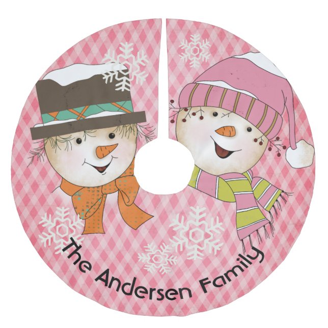 Jupon De Sapin En Polyester Brossé Paillettes de neige rose et jupe d'arbre de Noël d (Devant)