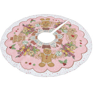 Jupon De Sapin En Polyester Brossé Pain d'épices Noël rose Treeskirt