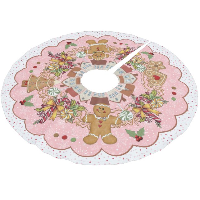 Jupon De Sapin En Polyester Brossé Pain d'épices Noël rose Treeskirt (Angle)