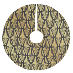 Jupon De Sapin En Polyester Brossé Palmiers Art Déco : Or Noir.
