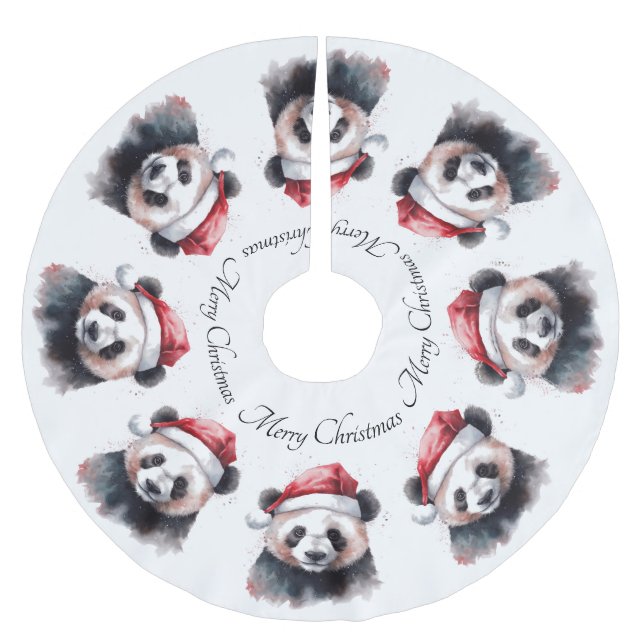 Jupon De Sapin En Polyester Brossé Panda de Noël, personnalisable (Devant)