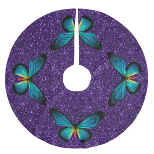 Jupon De Sapin En Polyester Brossé Papillon bleu sur la jupe pourpre d'arbre de