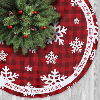 Jupon De Sapin En Polyester Brossé Paroles de Fête Red Plaid Snowflake Noël